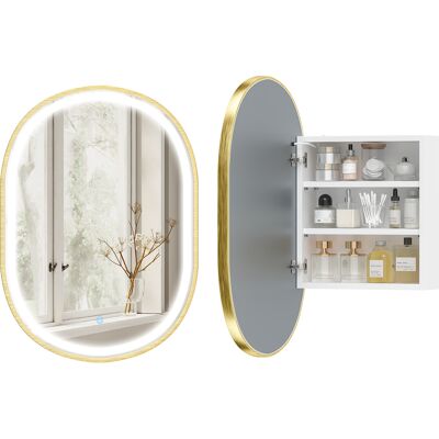 Generic Armoire Murale Ovale De Salle De Bain Avec Miroir Et Éclairage Led Trois Couleurs, Fonction Mémoire Et Anti-buée, Couleur Dorée - Publicité Generic Armoire Murale Ovale De Salle De Bain Avec Miroir Et Éclairage Led Trois Couleurs, Fonction Mémoire Et Anti-buée, Couleur Dorée - Publicité