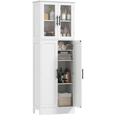 ARRIGONI Meuble De Salle De Bain Haut Avec Etageres Reglables Portes En Verre Et Bois 60x30x170 Cm Blanc - Publicité ARRIGONI Meuble De Salle De Bain Haut Avec Etageres Reglables Portes En Verre Et Bois 60x30x170 Cm Blanc - Publicité