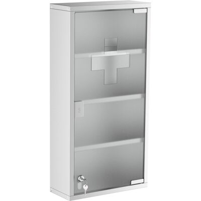 HEAT Armoire À Pharmacie À 3 Étagères, 4 Niveaux, 30 X 12 X 60 Cm (l X L X H), Porte En Verre Trempé, Symbole En Croix, Acier Inoxydable Brossé - Publicité HEAT Armoire À Pharmacie À 3 Étagères, 4 Niveaux, 30 X 12 X 60 Cm (l X L X H), Porte En Verre Trempé, Symbole En Croix, Acier Inoxydable Brossé - Publicité