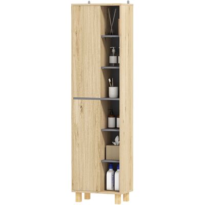 HEAT Meuble De Salle De Bain Avec Colonne, Meuble De Salle De Bain Avec 6 Compartiments Ouverts Et 2 Placards, Bois Naturel - Publicité HEAT Meuble De Salle De Bain Avec Colonne, Meuble De Salle De Bain Avec 6 Compartiments Ouverts Et 2 Placards, Bois Naturel - Publicité