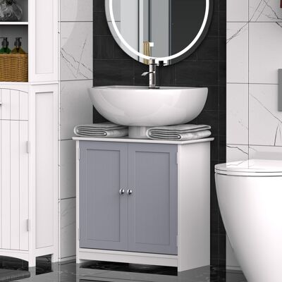 OEM Kleankin Meuble Salle Bain Sous Lavabo - Meuble Sous-vasque - Placard 2 Portes Avec Étagère - Dim 60l X 30l X 60h Cm - En Bois Gris Blanc - Publicité OEM Kleankin Meuble Salle Bain Sous Lavabo - Meuble Sous-vasque - Placard 2 Portes Avec Étagère - Dim 60l X 30l X 60h Cm - En Bois Gris Blanc - Publicité