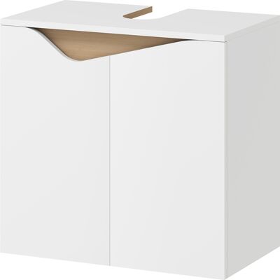 HEAT Meuble Vasque, Armoire De Salle De Bain À 2 Portes Avec Fermeture Amortie, 60 X 35 X 57,9 Cm, Blanc Et Bois Naturel - Publicité HEAT Meuble Vasque, Armoire De Salle De Bain À 2 Portes Avec Fermeture Amortie, 60 X 35 X 57,9 Cm, Blanc Et Bois Naturel - Publicité