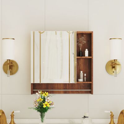 ACKERMAN Armoire De Salle De Bain En Mdf Couleur Noyer, Avec Miroir Et Étagères Ouvertes – Meuble Miroir De Salle De Bain Pratique - Publicité ACKERMAN Armoire De Salle De Bain En Mdf Couleur Noyer, Avec Miroir Et Étagères Ouvertes – Meuble Miroir De Salle De Bain Pratique - Publicité