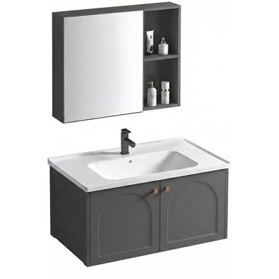 Un Ensemble De Meubles De Salle De Bains Avec Un Lavabo Rea Denver 80cm Grey - Publicité Un Ensemble De Meubles De Salle De Bains Avec Un Lavabo Rea Denver 80cm Grey - Publicité