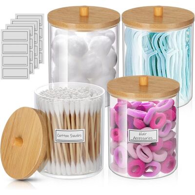 GRASSLIN Lot De 4 Supports Coton, Bocaux Acrylique, Couvercle Anti-poussière, Rangement Salle De Bain - Publicité GRASSLIN Lot De 4 Supports Coton, Bocaux Acrylique, Couvercle Anti-poussière, Rangement Salle De Bain - Publicité
