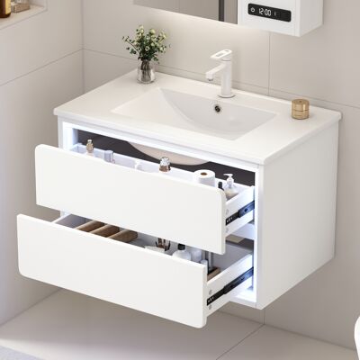 ACKERMAN Meubles De Salle De Bain Muraux 76x46x48.5cm, Peinture Intégrale, Éclairage Led Avec Capteur Radar, Deux Tiroirs, Rails De Glissement Silencieux, Meuble Vasque, Vasque Intégrée, Blanc - Publicité ACKERMAN Meubles De Salle De Bain Muraux 76x46x48.5cm, Peinture Intégrale, Éclairage Led Avec Capteur Radar, Deux Tiroirs, Rails De Glissement Silencieux, Meuble Vasque, Vasque Intégrée, Blanc - Publicité