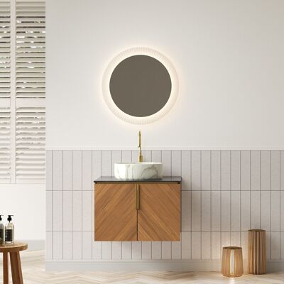 ACKERMAN Meuble-lavabo Suspendu 61 Cm Pour Salle De Bain Avec Vasque Ronde Blanche En Céramique Motif Pierre, Plan De Travail En Pierre Frittée Noire, Armoire En Contreplaqué Avec 2 Portes, Couleur Chêne Brun - Publicité ACKERMAN Meuble-lavabo Suspendu 61 Cm Pour Salle De Bain Avec Vasque Ronde Blanche En Céramique Motif Pierre, Plan De Travail En Pierre Frittée Noire, Armoire En Contreplaqué Avec 2 Portes, Couleur Chêne Brun - Publicité