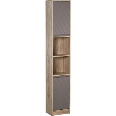 OEM Armoire De Salle De Bain Haute, Colonne Étroite Avec 2 Portes Et 2 Étagères Ouvertes, Idéale Pour Les Petits Espaces, 30 X 24 X 170 Cm, Chêne Et Gris - Publicité OEM Armoire De Salle De Bain Haute, Colonne Étroite Avec 2 Portes Et 2 Étagères Ouvertes, Idéale Pour Les Petits Espaces, 30 X 24 X 170 Cm, Chêne Et Gris - Publicité