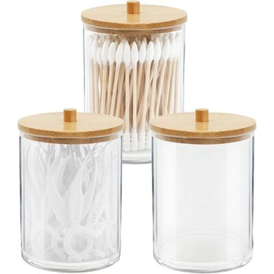 GRASSLIN Lot De 3 Récipients Acrylique Couvercle Bambou Storage Salle De Bain - Publicité GRASSLIN Lot De 3 Récipients Acrylique Couvercle Bambou Storage Salle De Bain - Publicité