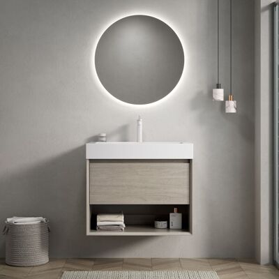 ACKERMAN Meuble De Salle De Bain Mural 70cm Avec Vasque Rectangulaire Blanche En Résine Intégrée, Meuble En Contreplaqué Avec Un Tiroir Et Une Étagère Ouverte, Préassemblé, Couleur Veinure De Bois Chêne Clair - Publicité ACKERMAN Meuble De Salle De Bain Mural 70cm Avec Vasque Rectangulaire Blanche En Résine Intégrée, Meuble En Contreplaqué Avec Un Tiroir Et Une Étagère Ouverte, Préassemblé, Couleur Veinure De Bois Chêne Clair - Publicité