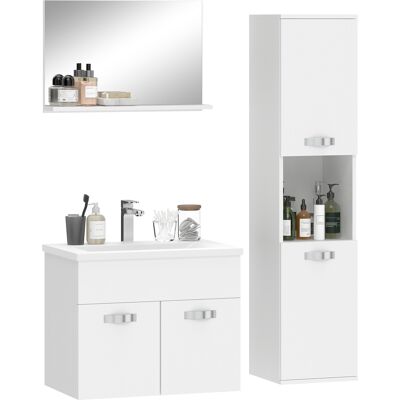 OEM Ensemble De Meubles De Salle De Bain 4 Pièces, Mural, Avec Miroir, Meuble Sous Vasque, Lavabo Et Armoire Haute, Blanc - Publicité OEM Ensemble De Meubles De Salle De Bain 4 Pièces, Mural, Avec Miroir, Meuble Sous Vasque, Lavabo Et Armoire Haute, Blanc - Publicité