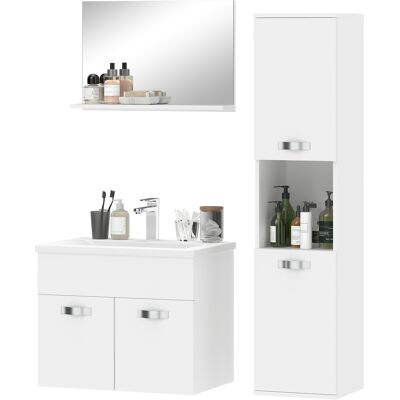 HEAT Ensemble De Meubles De Salle De Bain 4 Pièces À Fixer Au Mur, Comprenant Un Miroir, Un Meuble-lavabo, Un Lavabo Et Une Armoire Haute, Blanc - Publicité HEAT Ensemble De Meubles De Salle De Bain 4 Pièces À Fixer Au Mur, Comprenant Un Miroir, Un Meuble-lavabo, Un Lavabo Et Une Armoire Haute, Blanc - Publicité