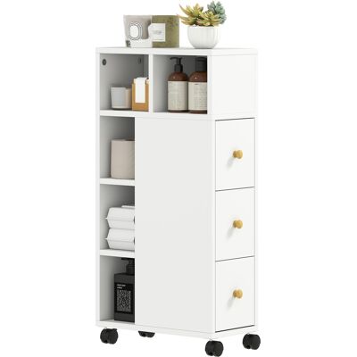 HEAT Meuble De Salle De Bain Sur Roulettes, Étroit, 3 Tiroirs, 5 Compartiments Ouverts, 20 X 40 X 80 Cm, Blanc - Publicité HEAT Meuble De Salle De Bain Sur Roulettes, Étroit, 3 Tiroirs, 5 Compartiments Ouverts, 20 X 40 X 80 Cm, Blanc - Publicité
