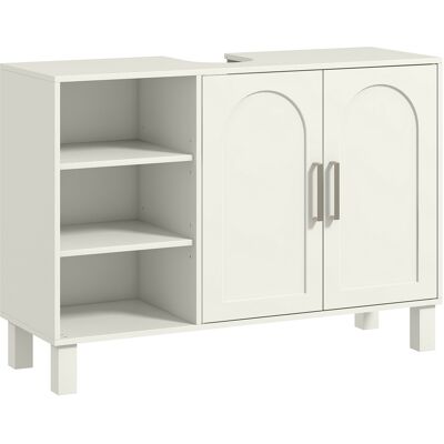 Generic Meuble Sous Lavabo Meuble De Salle De Bain Avec Placard À Deux Niveaux Étagères Réglables 90l X 30p X 63h Cm Crème - Publicité Generic Meuble Sous Lavabo Meuble De Salle De Bain Avec Placard À Deux Niveaux Étagères Réglables 90l X 30p X 63h Cm Crème - Publicité