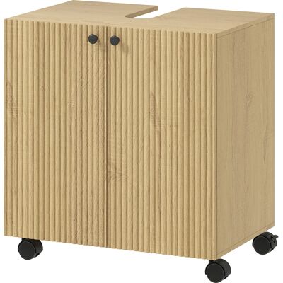 OEM Meuble-lavabo Salle De Bain Avec Étagère 3 Niveaux Et Roulettes, En Bois - Publicité OEM Meuble-lavabo Salle De Bain Avec Étagère 3 Niveaux Et Roulettes, En Bois - Publicité