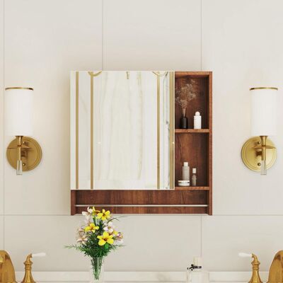 OEM Meuble De Salle De Bain Couleur Noyer En Mdf, Avec Miroir Et Étagères Ouvertes – Meuble De Salle De Bain Pratique Avec Miroir - Publicité OEM Meuble De Salle De Bain Couleur Noyer En Mdf, Avec Miroir Et Étagères Ouvertes – Meuble De Salle De Bain Pratique Avec Miroir - Publicité
