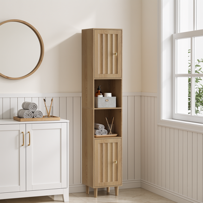 ACKERMAN Armoire Haute Pour Machine À Laver, Meuble De Salle De Bain Avec Portes Et Étagères Ouvertes, Armoire De Rangement Étroite En Bois Pour Buanderie, Balcon, Salle De Bain, Cuisine, Autonome, Aspect Chên - Publicité ACKERMAN Armoire Haute Pour Machine À Laver, Meuble De Salle De Bain Avec Portes Et Étagères Ouvertes, Armoire De Rangement Étroite En Bois Pour Buanderie, Balcon, Salle De Bain, Cuisine, Autonome, Aspect Chên - Publicité