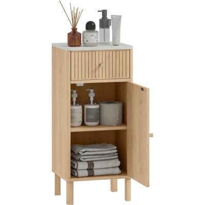 OEM Meuble Salle De Bain Avec Plateau Effet Marbre, Porte Rainurée Et Tiroir, 36 X 30 X 80 Cm, Chêne - Publicité OEM Meuble Salle De Bain Avec Plateau Effet Marbre, Porte Rainurée Et Tiroir, 36 X 30 X 80 Cm, Chêne - Publicité