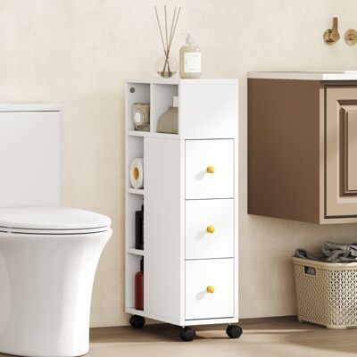 OEM Meuble De Salle De Bain Étroit, Meuble À Roulettes, 3 Tiroirs, 5 Compartiments Ouverts, 20 X 40 X 80 Cm, Blanc - Publicité OEM Meuble De Salle De Bain Étroit, Meuble À Roulettes, 3 Tiroirs, 5 Compartiments Ouverts, 20 X 40 X 80 Cm, Blanc - Publicité