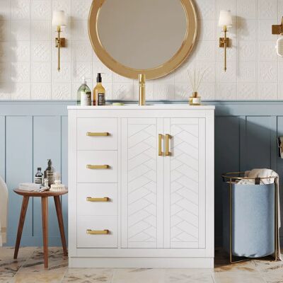 SANS MARQUE Meuble De Salle De Bain Avec Lavabo & 3 Tiroirs Et Plateau Latéral, Meuble De Salle De Bain, Lavabo En Céramique, 76,5×46,5×84,5 Cm,blanc - Publicité SANS MARQUE Meuble De Salle De Bain Avec Lavabo & 3 Tiroirs Et Plateau Latéral, Meuble De Salle De Bain, Lavabo En Céramique, 76,5×46,5×84,5 Cm,blanc - Publicité