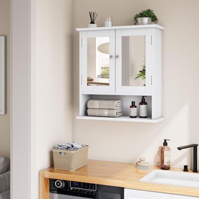 OEM Armoire De Salle De Bain Avec Miroir, Armoire À Pharmacie Blanche Avec Étagère Réglable, Meuble De Toilette Dans La Buanderie Et La Cuisine - Publicité OEM Armoire De Salle De Bain Avec Miroir, Armoire À Pharmacie Blanche Avec Étagère Réglable, Meuble De Toilette Dans La Buanderie Et La Cuisine - Publicité