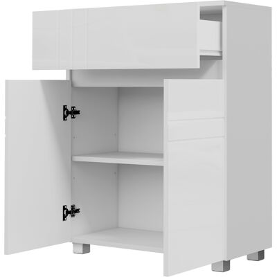 HEAT Meuble De Salle De Bain Sur Pied Avec 2 Portes, 1 Tiroir, Étagère Réglable, Laqué Blanc - Publicité HEAT Meuble De Salle De Bain Sur Pied Avec 2 Portes, 1 Tiroir, Étagère Réglable, Laqué Blanc - Publicité