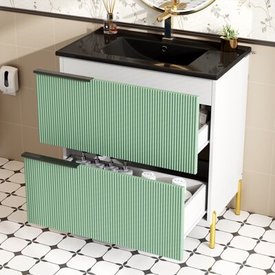 ACKERMAN Meuble Sous Vasque De Salle De Bain Avec Lavabo En Céramique, Vasque Simple Avec Tiroirs En Mdf, Meuble Organisateur De Salle De Bain Autonome Avec Vasque, Vert - Publicité ACKERMAN Meuble Sous Vasque De Salle De Bain Avec Lavabo En Céramique, Vasque Simple Avec Tiroirs En Mdf, Meuble Organisateur De Salle De Bain Autonome Avec Vasque, Vert - Publicité