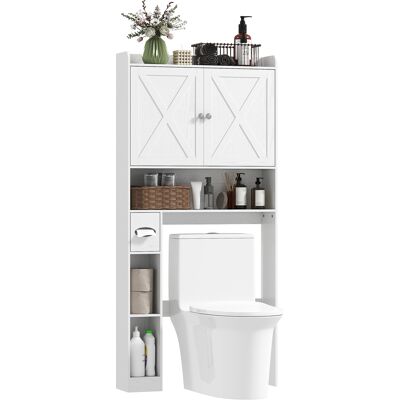 Generic Meuble Wc Dessus De Toilette Avec Placard À Porte De Grange, Étagère Réglable, Compartiments Et Porte-papier, Blanc - Publicité Generic Meuble Wc Dessus De Toilette Avec Placard À Porte De Grange, Étagère Réglable, Compartiments Et Porte-papier, Blanc - Publicité