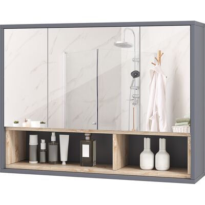 HEAT Meuble Vasque De Salle De Bain Avec Miroir, Armoire De Toilette Suspendue À 3 Portes Et 8 Compartiments, Gris - Publicité HEAT Meuble Vasque De Salle De Bain Avec Miroir, Armoire De Toilette Suspendue À 3 Portes Et 8 Compartiments, Gris - Publicité