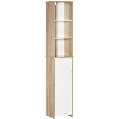 OEM Meuble Colonne Rangement Salle De Bain Style Cosy 3 Niches Tiroir Placard Avec Étagère Blanc Aspect Chêne Clair - Publicité OEM Meuble Colonne Rangement Salle De Bain Style Cosy 3 Niches Tiroir Placard Avec Étagère Blanc Aspect Chêne Clair - Publicité