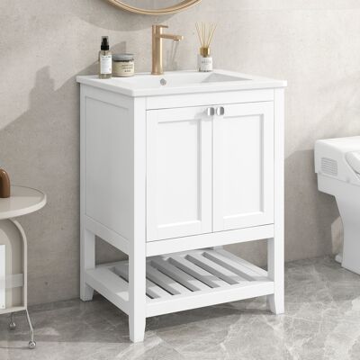 ACKERMAN Meuble De Salle De Bain, Vasque Simple Avec Meuble Sous Vasque 60cm Avec Lavabo En Céramique, Blanc - Publicité ACKERMAN Meuble De Salle De Bain, Vasque Simple Avec Meuble Sous Vasque 60cm Avec Lavabo En Céramique, Blanc - Publicité