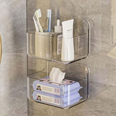 ABYSSE Ensemble De 2 Étagères De Douche, Sans Perçage, Pour Cloisons De Salle De Bain, Étagère De Rangement Murale Auto-adhésive, Transparente Avec Trous De Drainage, Convient Pour La Salle De Bain Et - Publicité ABYSSE Ensemble De 2 Étagères De Douche, Sans Perçage, Pour Cloisons De Salle De Bain, Étagère De Rangement Murale Auto-adhésive, Transparente Avec Trous De Drainage, Convient Pour La Salle De Bain Et - Publicité