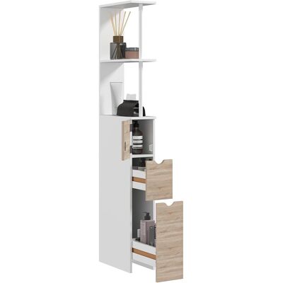 OEM Colonne De Salle De Bain Gain De Place Avec Placard, Étagères Et Tiroirs, 15 X 33 X 136,8 Cm, Couleur Bois - Publicité OEM Colonne De Salle De Bain Gain De Place Avec Placard, Étagères Et Tiroirs, 15 X 33 X 136,8 Cm, Couleur Bois - Publicité