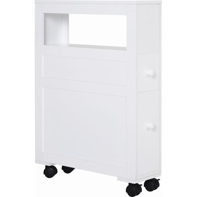 HEAT Meuble De Salle De Bain À Roulettes, Meuble Wc, Étagère Ouverte, 2 Tiroirs, 16 X 52 X 71,5 Cm, Blanc - Publicité HEAT Meuble De Salle De Bain À Roulettes, Meuble Wc, Étagère Ouverte, 2 Tiroirs, 16 X 52 X 71,5 Cm, Blanc - Publicité