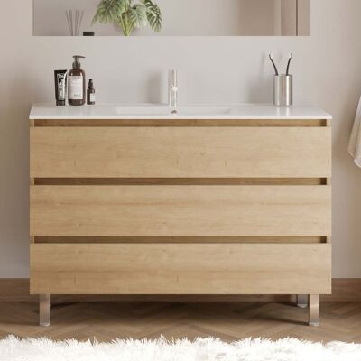 COSYNEO Meuble De Salle De Bain 120cm Simple Vasque - 3 Tiroirs - Sans Miroir - Nebraska (chêne Clair) - Mayor - Publicité COSYNEO Meuble De Salle De Bain 120cm Simple Vasque - 3 Tiroirs - Sans Miroir - Nebraska (chêne Clair) - Mayor - Publicité
