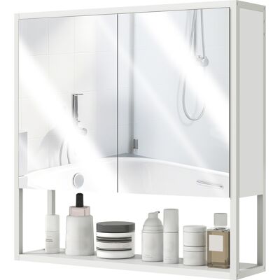 HEAT Armoire De Salle De Bain Murale Avec Miroir, Meuble De Salle De Bain, 2 Portes Miroir, Compartiment Ouvert, 60 X 16 X 60 Cm, Blanc - Publicité HEAT Armoire De Salle De Bain Murale Avec Miroir, Meuble De Salle De Bain, 2 Portes Miroir, Compartiment Ouvert, 60 X 16 X 60 Cm, Blanc - Publicité