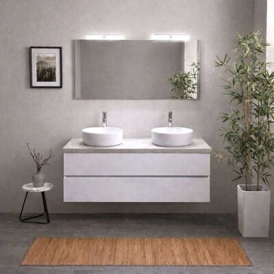 KIAMAMI VALENTINA Meuble Salle De Bain Suspendu 120 Cm Blanc Export, Plateau Effet Béton, Double Vasque, Miroir Et Lampe Berlin - Publicité KIAMAMI VALENTINA Meuble Salle De Bain Suspendu 120 Cm Blanc Export, Plateau Effet Béton, Double Vasque, Miroir Et Lampe Berlin - Publicité