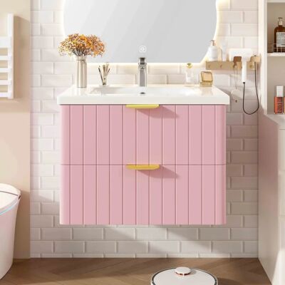 SANS MARQUE Meuble De Salle De Bain Rose Suspendu Avec Lavabo Céramique, Double Espace De Rangement, Mdf Résistant À L’humidité - Publicité SANS MARQUE Meuble De Salle De Bain Rose Suspendu Avec Lavabo Céramique, Double Espace De Rangement, Mdf Résistant À L’humidité - Publicité