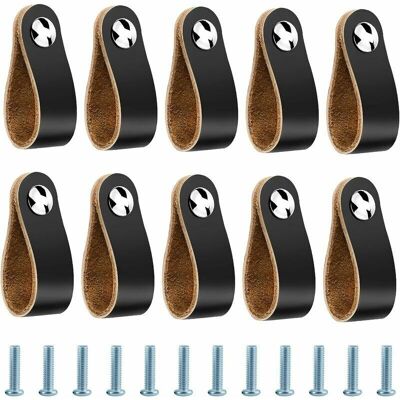 SANS MARQUE Poignee Cuir, 10 Pièces Poignées Meuble En Cuir Pour Salle De Bain Cuisine Armoires De Portes - 14 X 2.5 Cm, Noir - Publicité SANS MARQUE Poignee Cuir, 10 Pièces Poignées Meuble En Cuir Pour Salle De Bain Cuisine Armoires De Portes - 14 X 2.5 Cm, Noir - Publicité