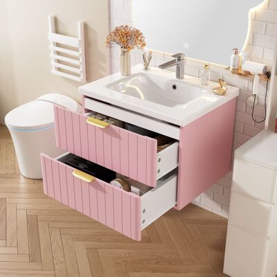 ACKERMAN Meuble Vasque Suspendu Avec Vasque, Double Rangement, Mdf Résistant À L'Humidité, Vasque En Céramique Résistante Aux Taches, Surface Mélamine Sans Peinture, Compact, En Rose - Publicité ACKERMAN Meuble Vasque Suspendu Avec Vasque, Double Rangement, Mdf Résistant À L'Humidité, Vasque En Céramique Résistante Aux Taches, Surface Mélamine Sans Peinture, Compact, En Rose - Publicité