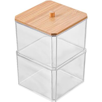 GRASSLIN 1 Boîte De Rangement Acrylique Couvercle En Bois 2 Niveaux Transparent Pour Salle De Bain Bureau - Publicité GRASSLIN 1 Boîte De Rangement Acrylique Couvercle En Bois 2 Niveaux Transparent Pour Salle De Bain Bureau - Publicité
