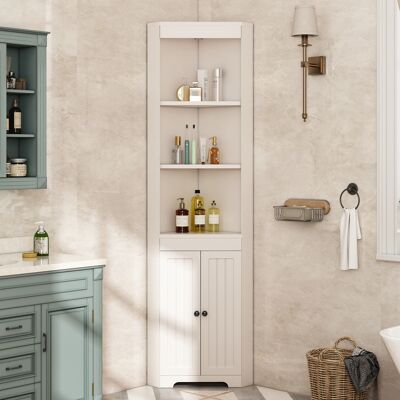 ACKERMAN Armoire Haute De Salle De Bain, Trois Compartiments De Rangement Ouverts, Portes À Battants Résistantes À L'Humidité, Clayettes Coulissantes, Design Simple, Blanc - Publicité ACKERMAN Armoire Haute De Salle De Bain, Trois Compartiments De Rangement Ouverts, Portes À Battants Résistantes À L'Humidité, Clayettes Coulissantes, Design Simple, Blanc - Publicité