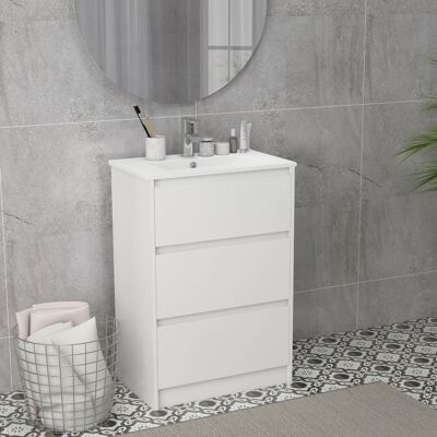 HEAT Meuble-lavabo De Salle De Bains Avec Deux Tiroirs Et Vasque En Céramique, 61 X 37 X 88 Cm, Finition Laquée Blanche Brillante. Publicité HEAT Meuble-lavabo De Salle De Bains Avec Deux Tiroirs Et Vasque En Céramique, 61 X 37 X 88 Cm, Finition Laquée Blanche Brillante. Publicité