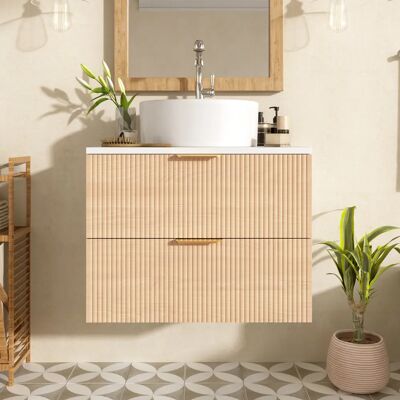 SANS MARQUE Meuble Salle De Bain 60cm Mural Avec Lavabo Céramique Rond, 2 Tiroirs Aspect Bois, Panneau Mdf Qualité, Grand Espace De Rangement - Publicité SANS MARQUE Meuble Salle De Bain 60cm Mural Avec Lavabo Céramique Rond, 2 Tiroirs Aspect Bois, Panneau Mdf Qualité, Grand Espace De Rangement - Publicité