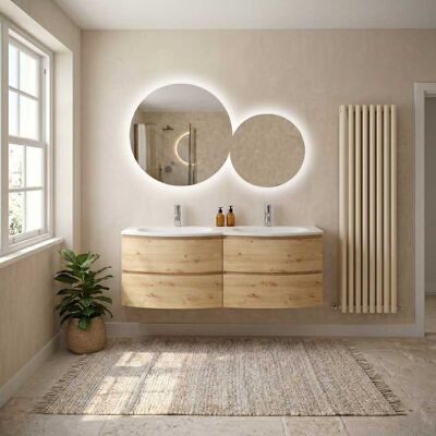 Kiamami Valentina – Meuble De Salle De Bain Suspendu 140 Cm – 4 Tiroirs Soft-close – Façade Courbe En Mdf – Finition Chêne Doré – Vasque En Résine Blanche - Publicité Kiamami Valentina – Meuble De Salle De Bain Suspendu 140 Cm – 4 Tiroirs Soft-close – Façade Courbe En Mdf – Finition Chêne Doré – Vasque En Résine Blanche - Publicité