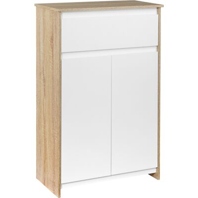 ARRIGONI Meuble De Salle De Bain, Meuble De Rangement, Tiroir Et Placard Double Porte, 60x30x90cm, Blanc Et Effet Bois Naturel - Publicité ARRIGONI Meuble De Salle De Bain, Meuble De Rangement, Tiroir Et Placard Double Porte, 60x30x90cm, Blanc Et Effet Bois Naturel - Publicité