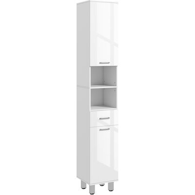 OEM Meuble Colonne Salle De Bain Avec Étagères Réglables Et Compartiments Ouverts, 30x30x180cm, Blanc Brillant - Publicité OEM Meuble Colonne Salle De Bain Avec Étagères Réglables Et Compartiments Ouverts, 30x30x180cm, Blanc Brillant - Publicité