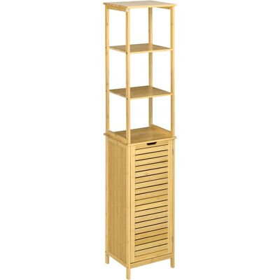 OEM Meuble Colonne De Salle De Bain Avec 3 Étagères Et Placard Porte Persienne En Bambou - Publicité OEM Meuble Colonne De Salle De Bain Avec 3 Étagères Et Placard Porte Persienne En Bambou - Publicité