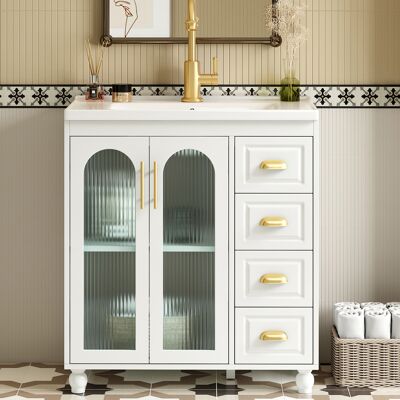 ACKERMAN Meuble De Salle De Bain Vasque Simple Avec Meuble Sous Vasque 80cm Avec Vasque En Céramique, Blanc - Publicité ACKERMAN Meuble De Salle De Bain Vasque Simple Avec Meuble Sous Vasque 80cm Avec Vasque En Céramique, Blanc - Publicité