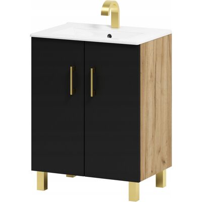 OEM Meuble De Salle De Bain Viki 60 Avec Vasque, Chêne Craft Noir/doré - Publicité OEM Meuble De Salle De Bain Viki 60 Avec Vasque, Chêne Craft Noir/doré - Publicité